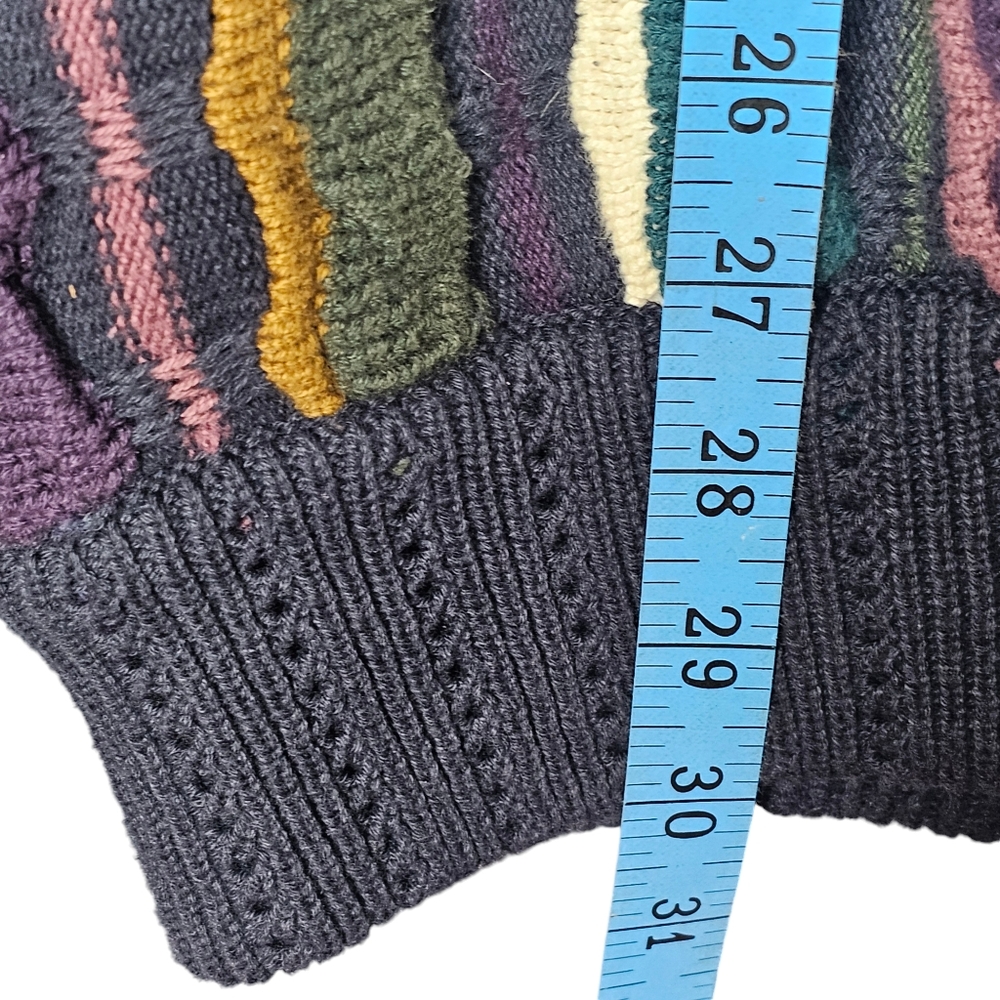 Y2K Structure 3D Multi-Colored Striped Crew Neck Cotton Size Mens L - Picture 7 of 10